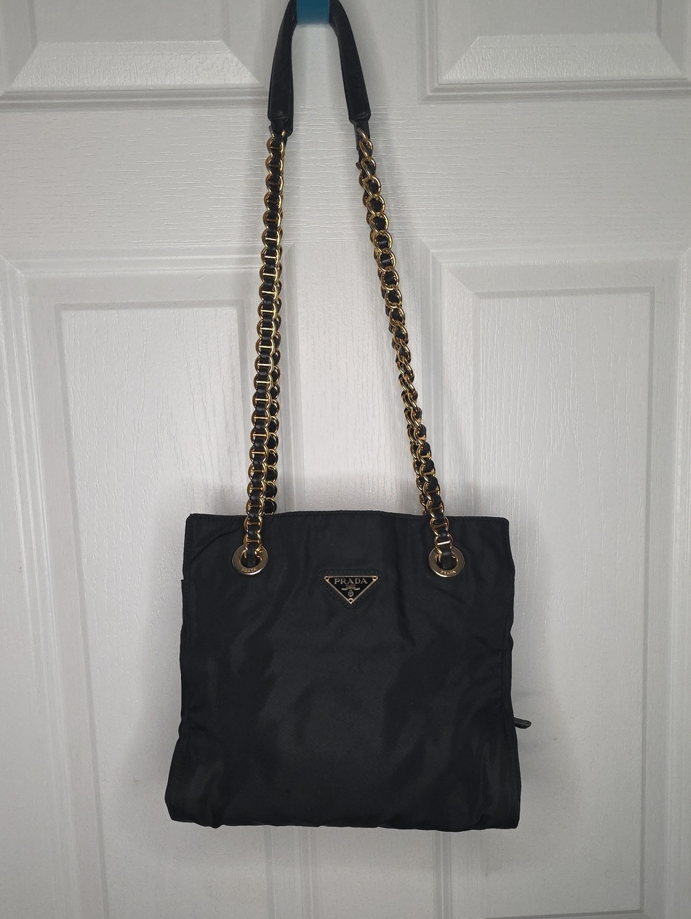 Vintage Prada Tessuto Black Nylon Catena Shoulder Bag Authentic